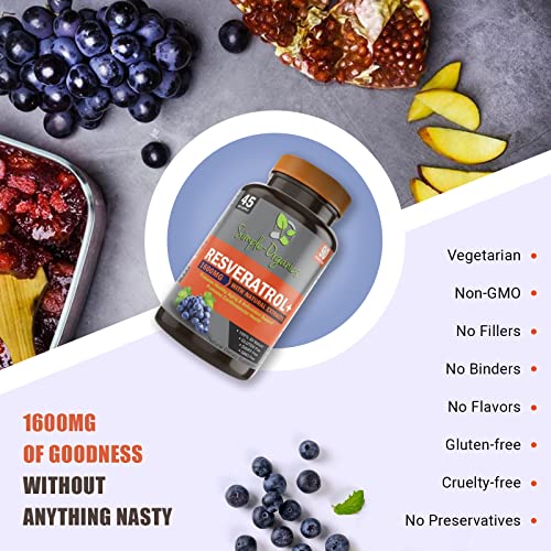 Simple-Organics Resveratrol 1600mg Anti-Aging Capsules