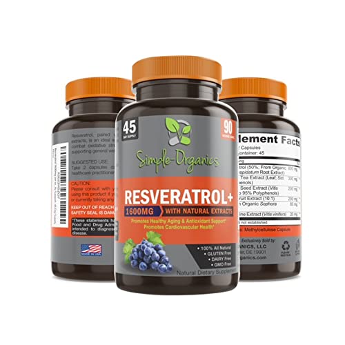 Simple-Organics Resveratrol 1600mg Anti-Aging Capsules