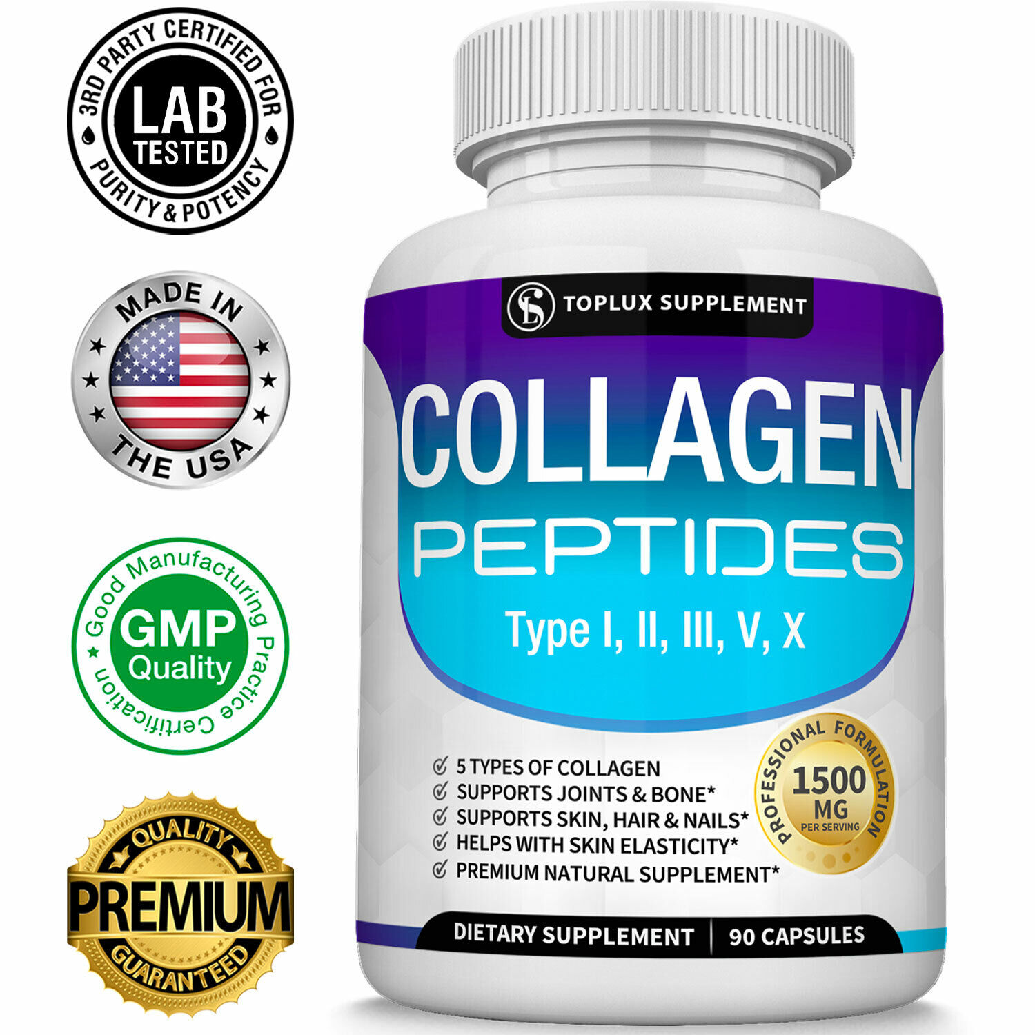 1500 MG Hydrolyzed Collagen Peptides for Anti-Aging