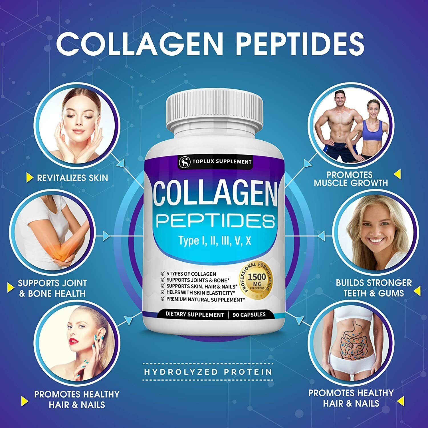 1500 MG Hydrolyzed Collagen Peptides for Anti-Aging