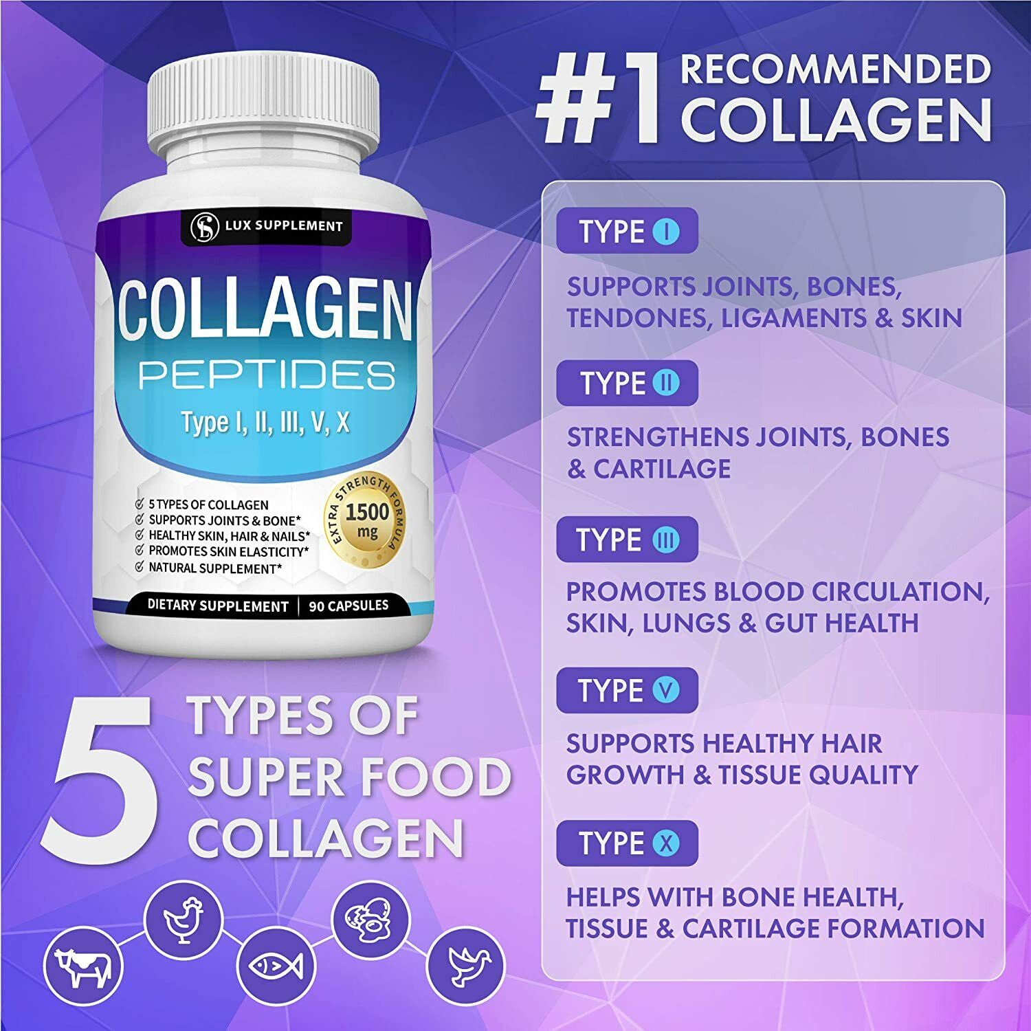 1500 MG Hydrolyzed Collagen Peptides for Anti-Aging