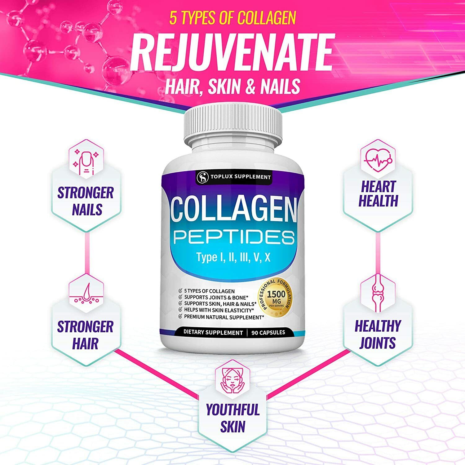 1500 MG Hydrolyzed Collagen Peptides for Anti-Aging