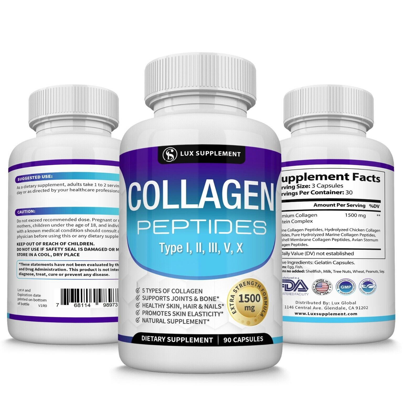 1500 MG Hydrolyzed Collagen Peptides for Anti-Aging