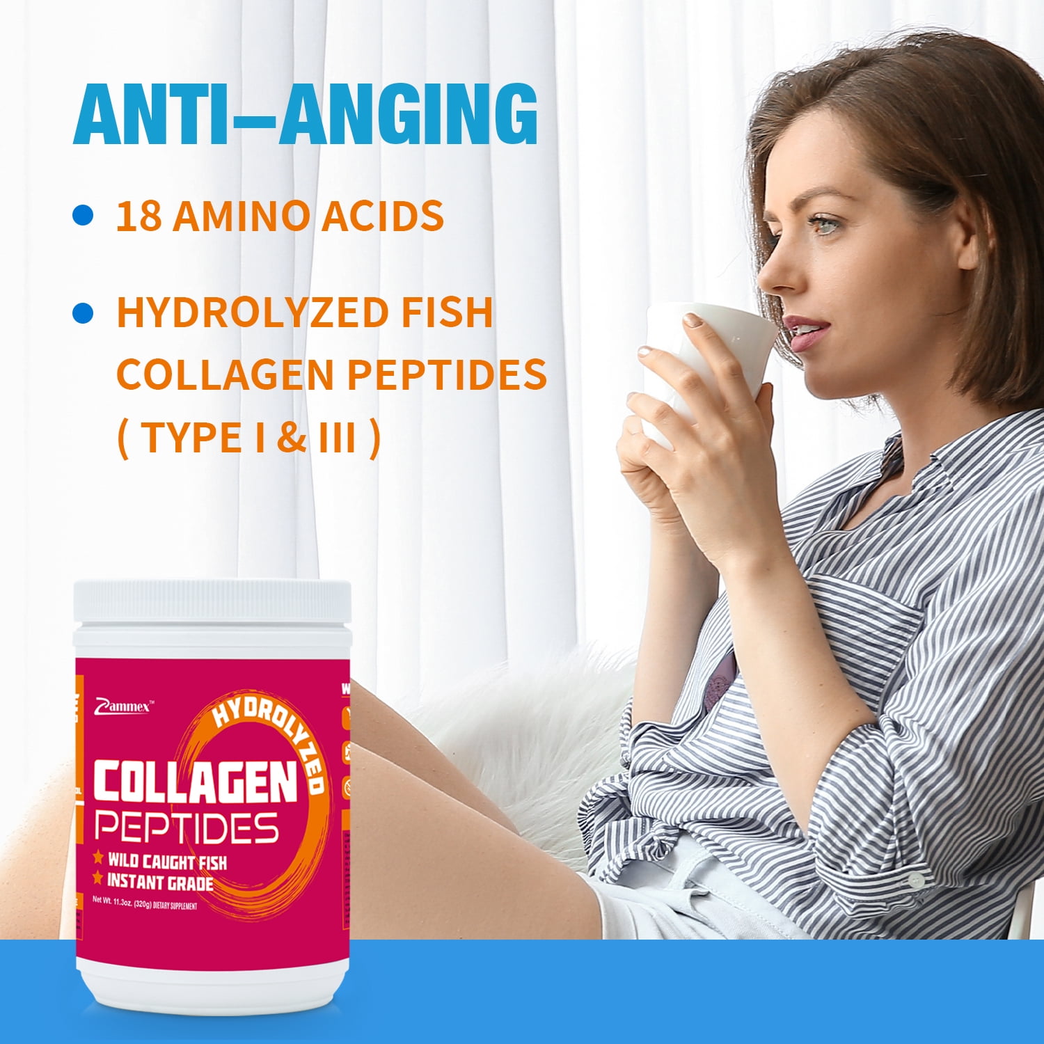 Zammex Unflavored Marine Collagen Powder 11.3oz