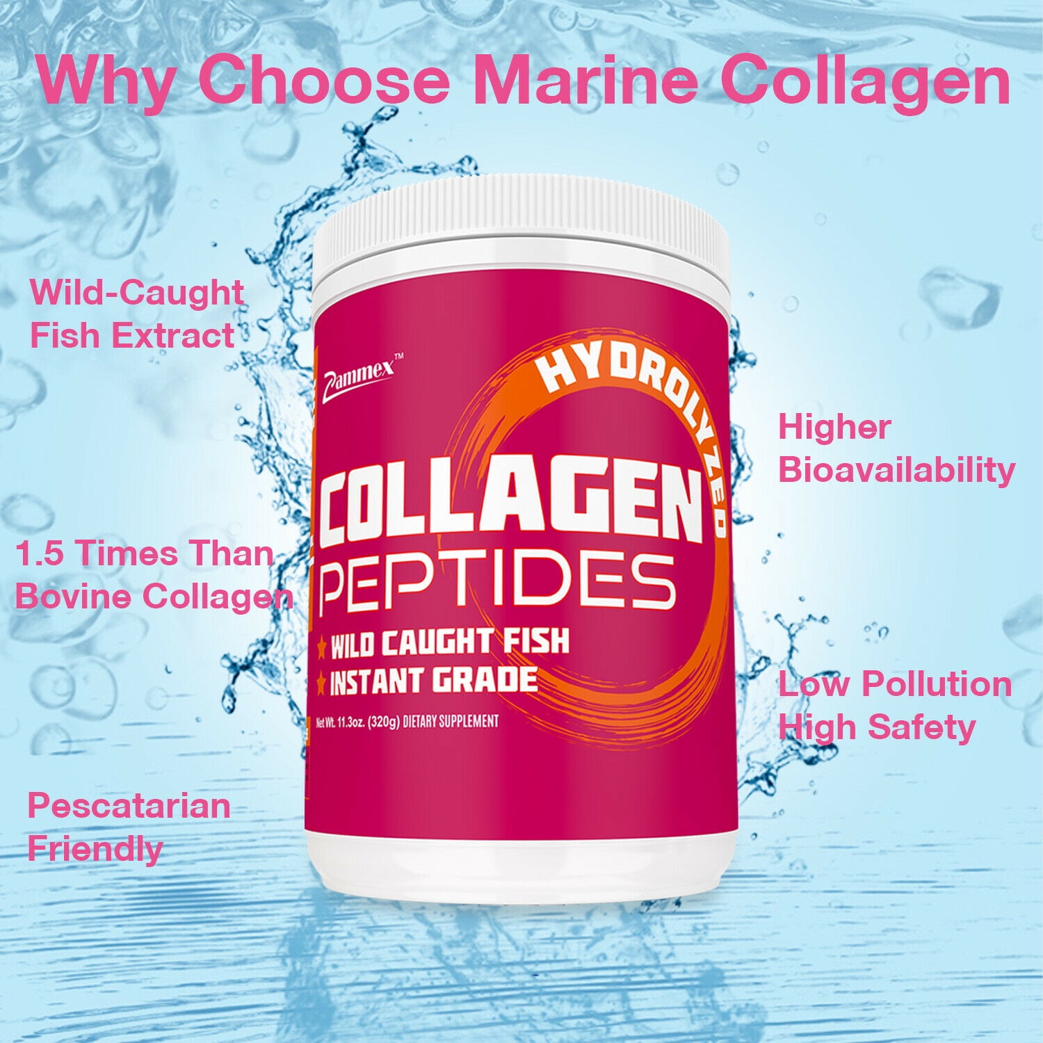 Zammex Unflavored Marine Collagen Powder 11.3oz