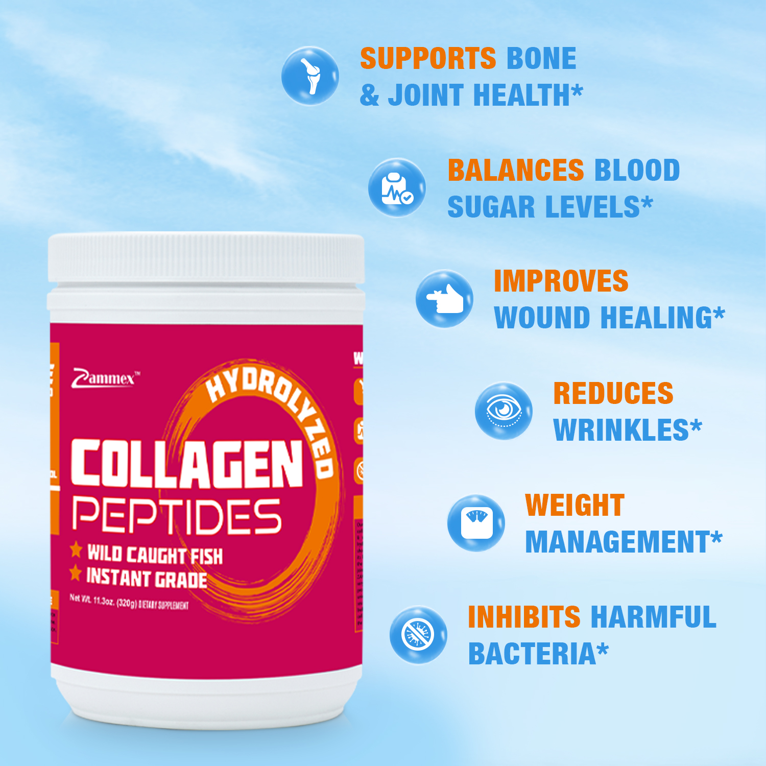 Zammex Unflavored Marine Collagen Powder 11.3oz