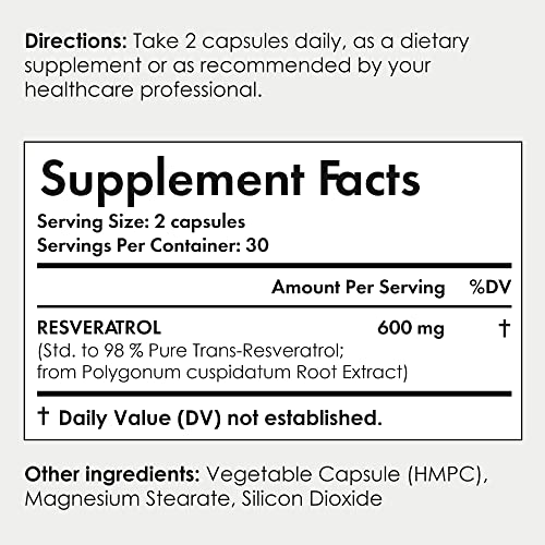 High Strength Resveratrol 600mg Vegan Capsules
