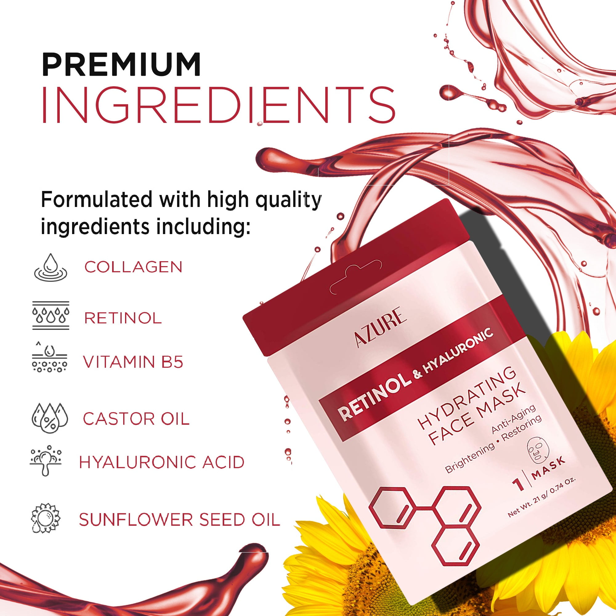 Hydrating Retinol & Hyaluronic Facial Mask - 5 Pack