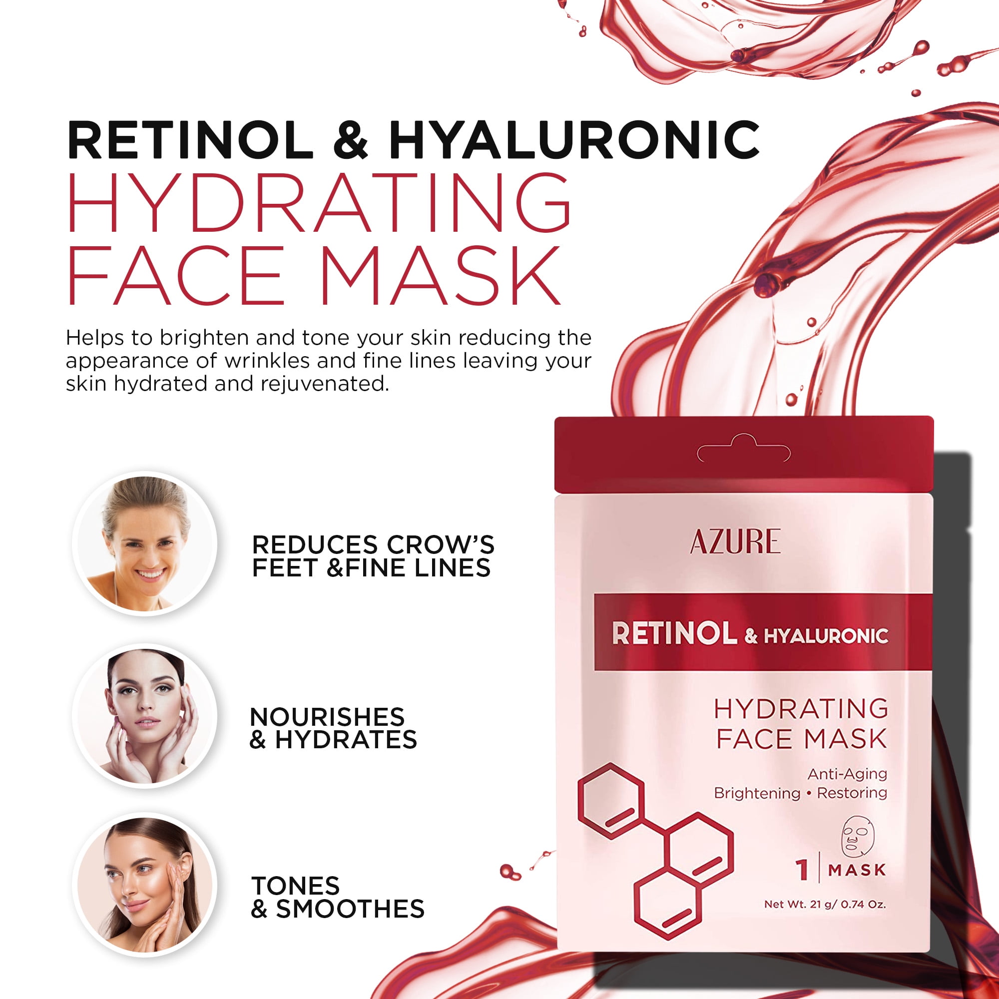 Hydrating Retinol & Hyaluronic Facial Mask - 5 Pack