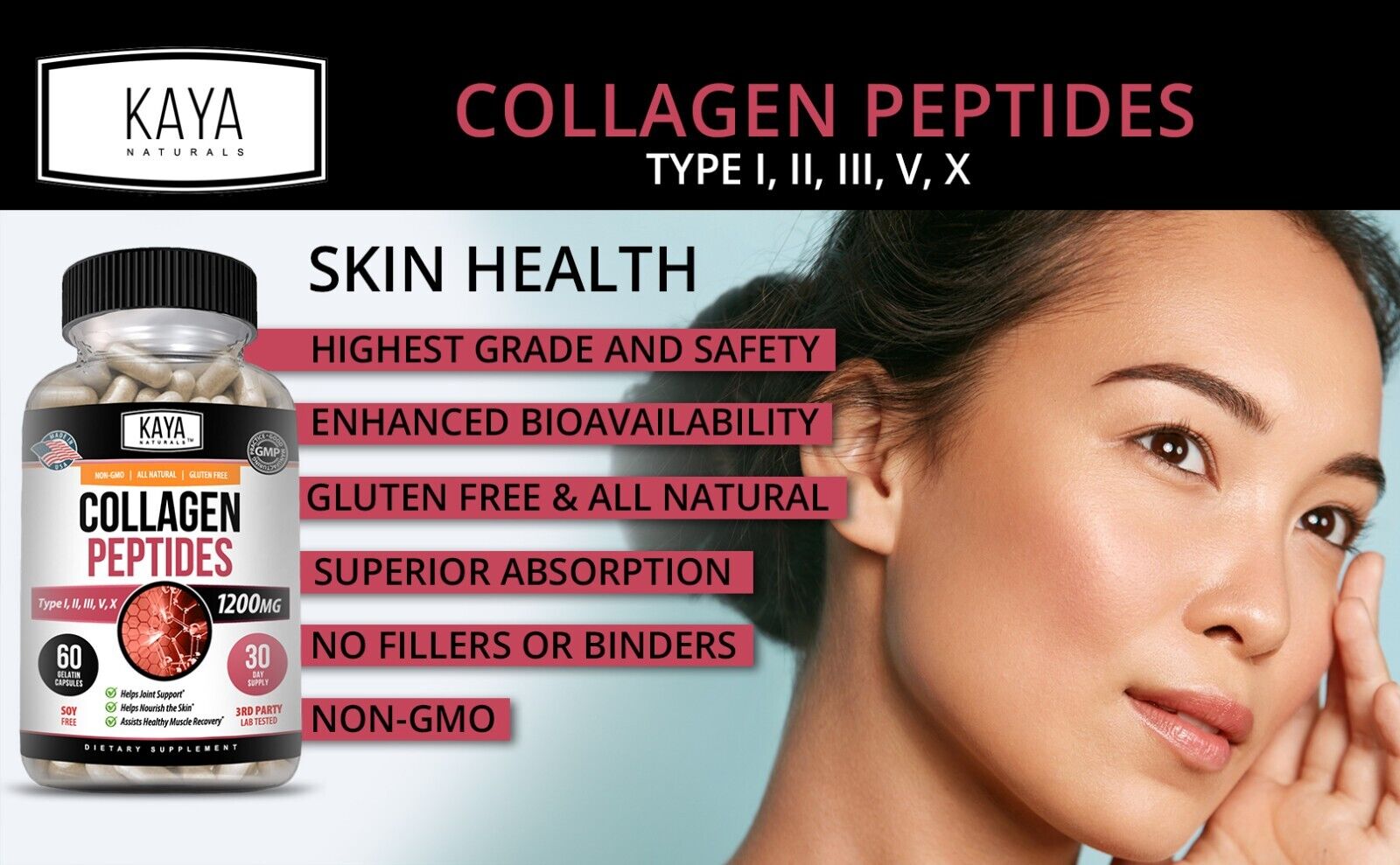 Collagen Peptides 1200mg Capsules for Youthful Skin
