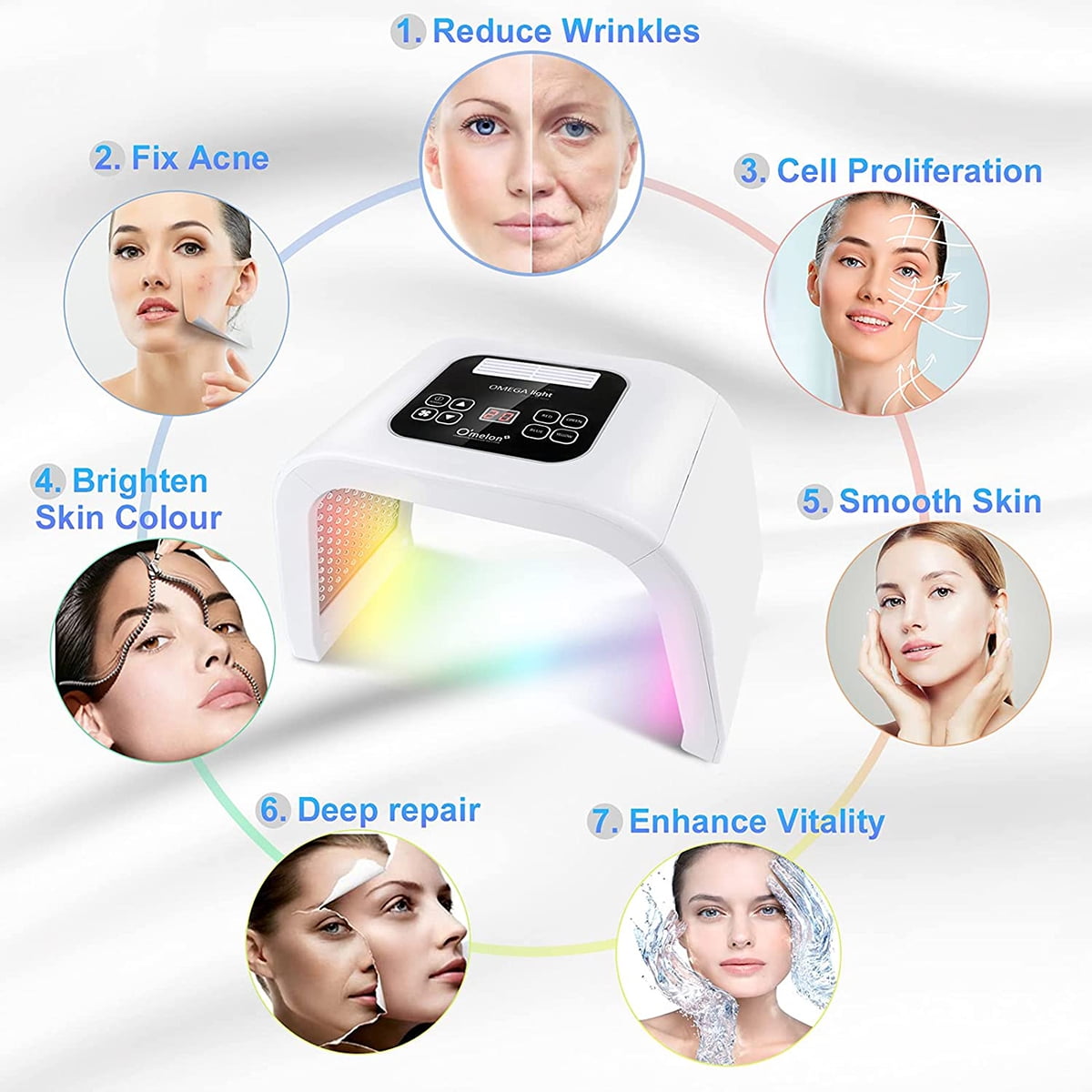 7-Color LED Light Therapy Face Mask for Wrinkles