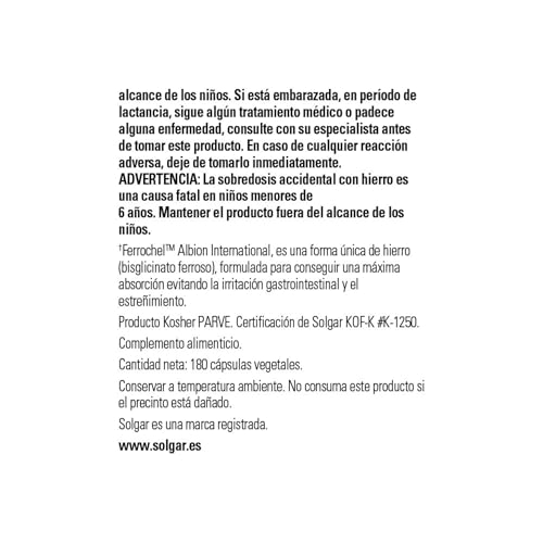 Solgar Gentle Iron for Sensitive Stomachs - 180 Count