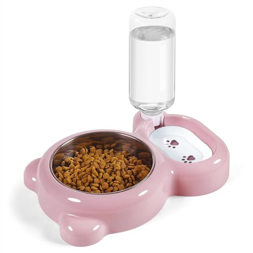 Double Dog Cat Bowls with Automatic Water Dispenser
