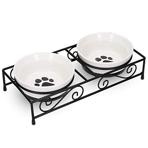 Poodle Dog Ceramic Pet Bowl Set - Retro Metal Stand