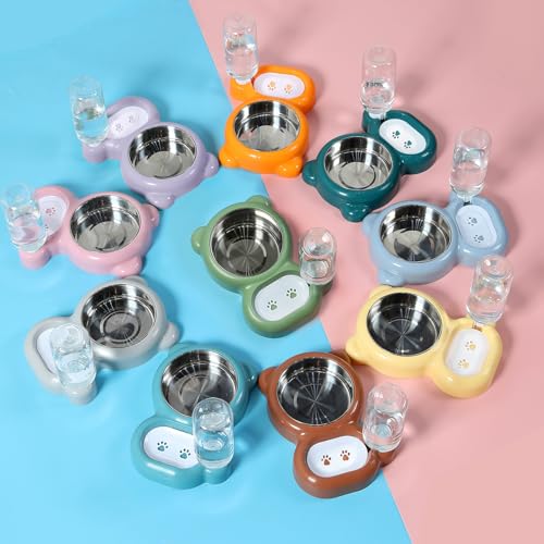 Double Dog Cat Bowls with Automatic Water Dispenser