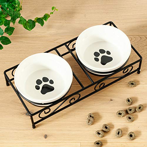 Poodle Dog Ceramic Pet Bowl Set - Retro Metal Stand