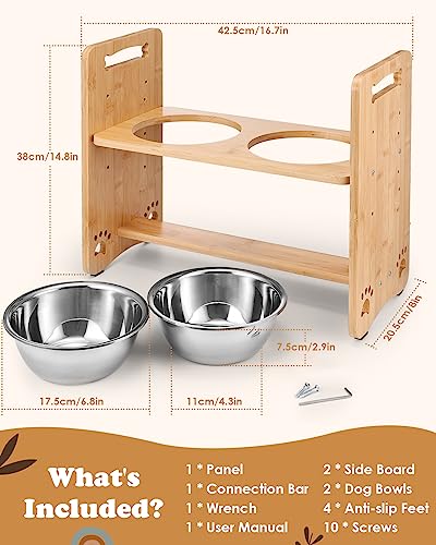 Adjustable Elevated Dog Bowls for Poodles - Stainless Steel