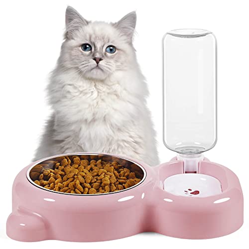 Double Dog Cat Bowls with Automatic Water Dispenser