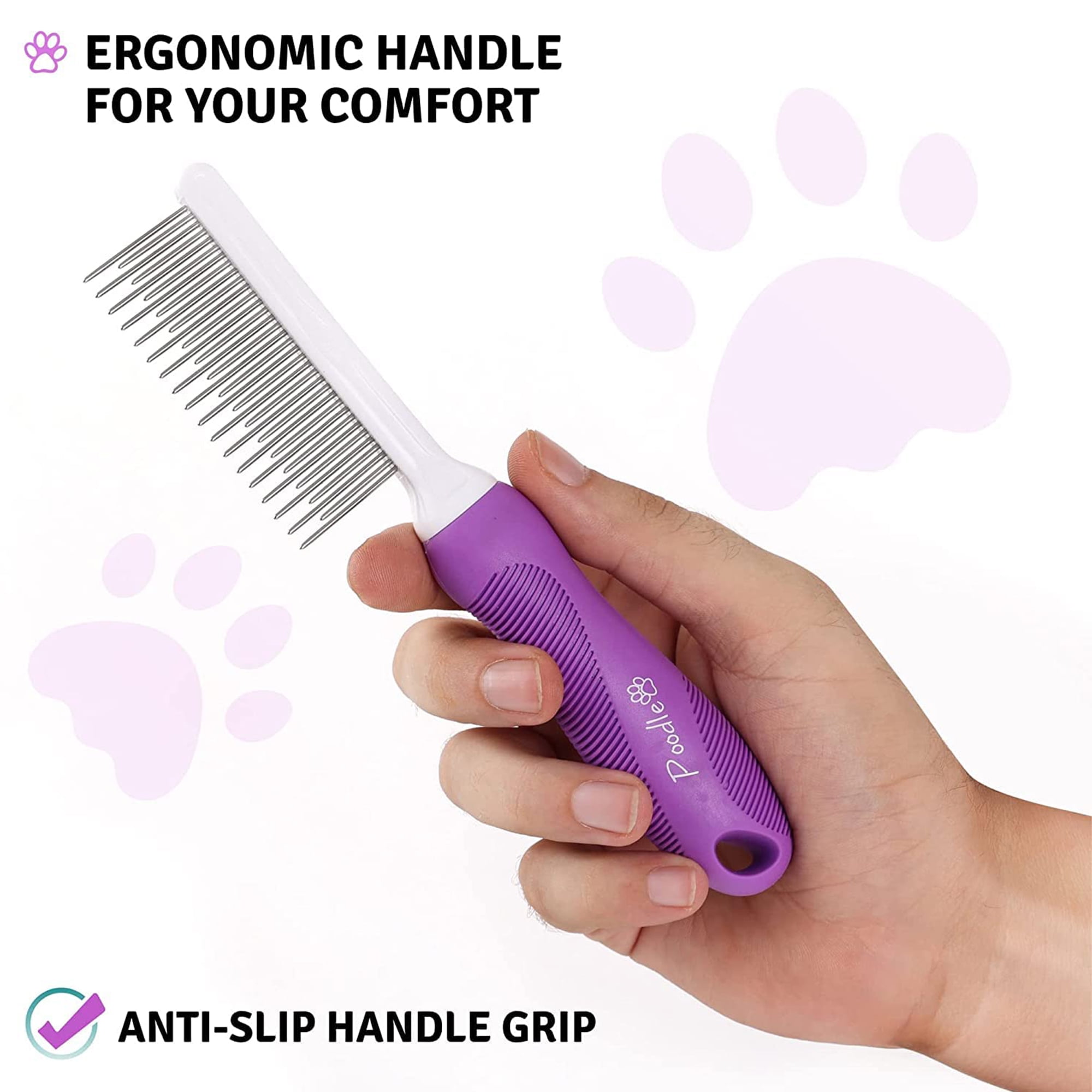 Poodle Pet Stainless Steel Detangler Comb, 2-in-1