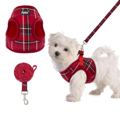 Red Plaid Dog Harness and Leash Set