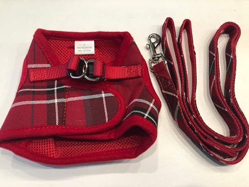 Red Plaid Dog Harness and Leash Set