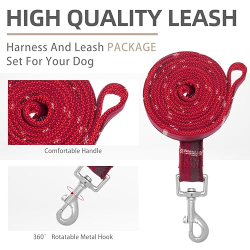 Red Plaid Dog Harness and Leash Set