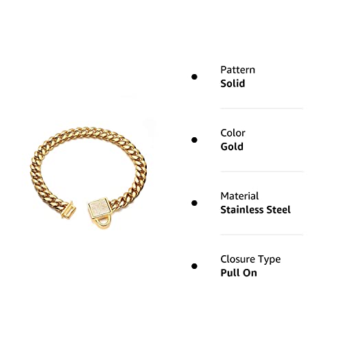 10mm Gold Cuban Link Poodle Chain Collar with CZ Diamond Lock
