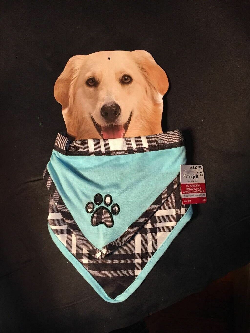 Blue Plaid Poodle Dog Bandana - 13-15" Neck