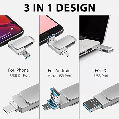 USB C Memory Stick 1TB Phone External Storage, USB 3.1 Flash Drive with USB C/Micro USB Compatible MacBook iPad pro(2019/2020) iPad mini6 and PC (Black 1000GB)