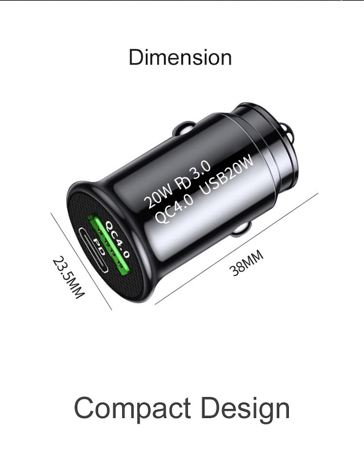 40W Fast USB-C Car Charger with Dual Ports