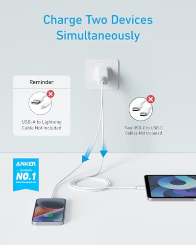 Anker 20W Dual Port USB-C Wall Charger 2-Pack