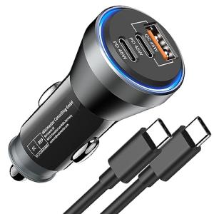 90W 3-Port USB-C Car Charger with Cable