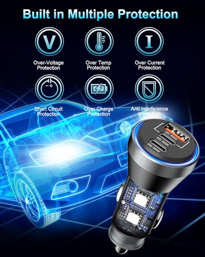 90W 3-Port USB-C Car Charger with Cable