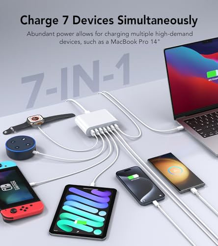 185W 7-Port USB-C Charging Station for Devices