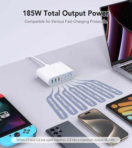 185W 7-Port USB-C Charging Station for Devices