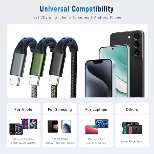 3-Pack 1M Nylon Braided USB-C Fast Charging Cable