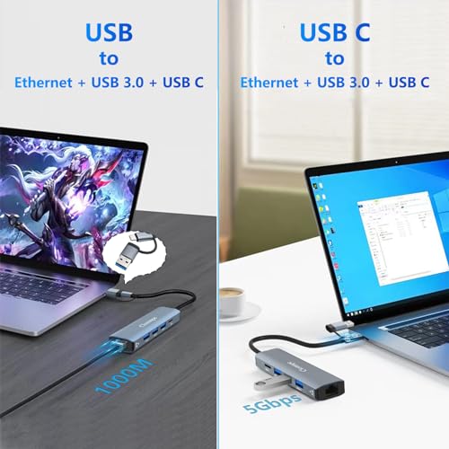 2-In-1 USB-C Hub with Ethernet and USB Ports