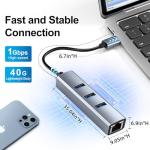 Vunvooker USB-C to Ethernet Hub with 3 Ports