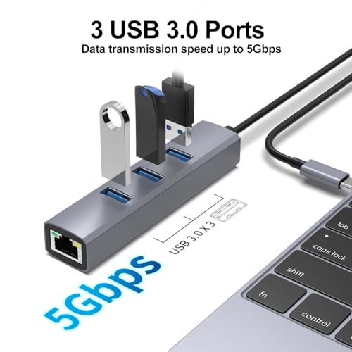 Vunvooker USB-C to Ethernet Hub with 3 Ports
