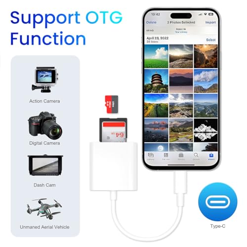 USB-C SD Card Reader for iPhone & Devices