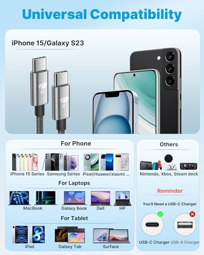 2M USB-C to USB-C Fast Charging Cable 2-Pack