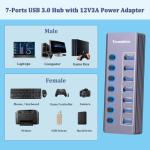 Tccmebius 7-Port USB 3.0 Hub with Switches