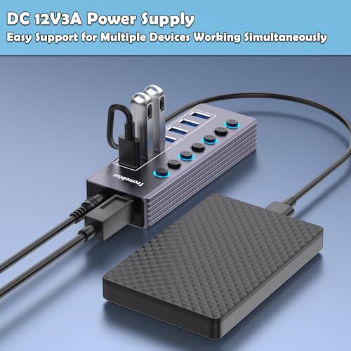 Tccmebius 7-Port USB 3.0 Hub with Switches
