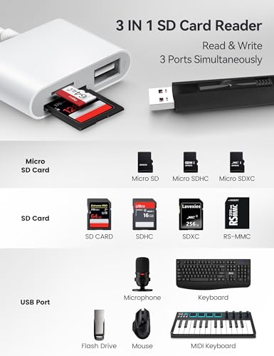USB-C SD Card Reader with Triple Port Adapter