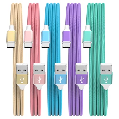 5-Pack Braided USB C Charger Cables, Fast Charging