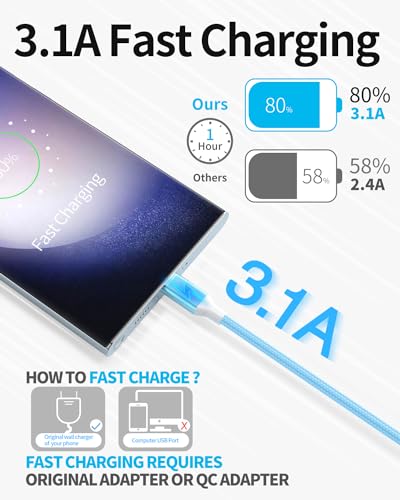 5-Pack Braided USB-C Charger Cables, Fast Charging