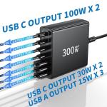 300W USB-C Fast Charger Hub - 7 Ports
