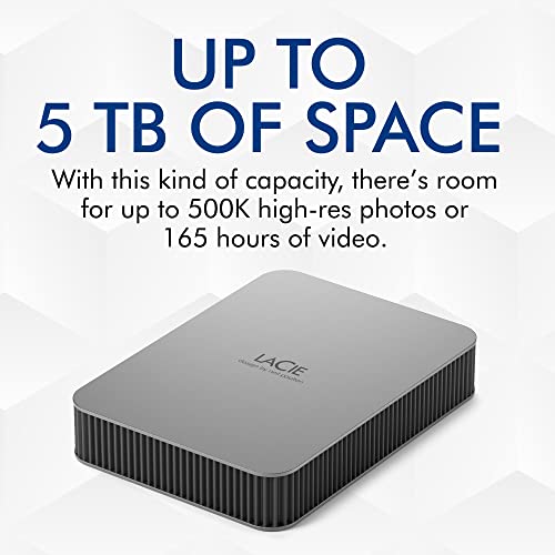 LaCie 5TB USB-C Mobile Hard Drive, Silver