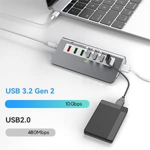 7-Port USB-C Hub with Fast Charging Ports