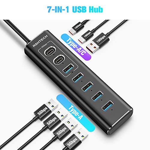 RSHTECH 7-Port Powered USB-C Hub with Fast Data